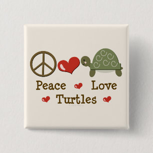 Macaron Carré 5 Cm Bouton Peace Love Turtles