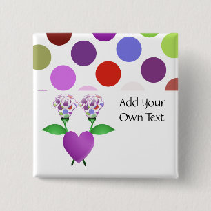 Macaron Carré 5 Cm Bouton Personnalisable Rose Polka Dot