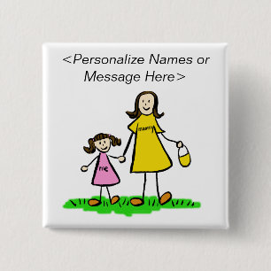 Macaron Carré 5 Cm Bouton personnalisé Caractères famille maman et fi