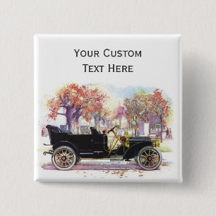 Macaron Carré 5 Cm Bouton personnalisé de la voiture Vintage