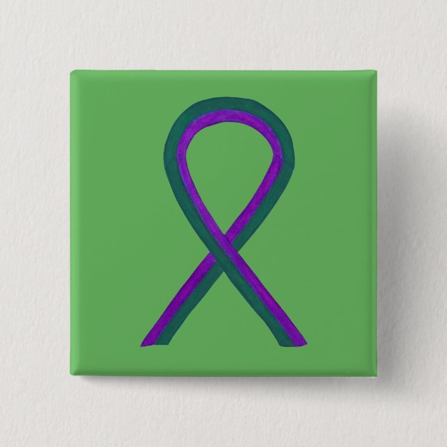 Macaron Carré 5 Cm Bouton personnalisé Purple and Green Awareness (Devant)