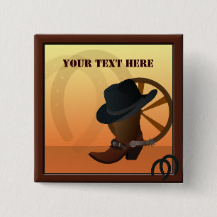 Macaron Carré 5 Cm Bouton personnalisé Western Cowboy