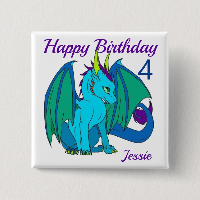 Macaron Carré 5 Cm Bouton Personnaliser le petit dragon d'anniversair (Devant)