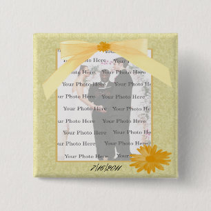 Macaron Carré 5 Cm Bouton photo Carré de fleurs jaunes