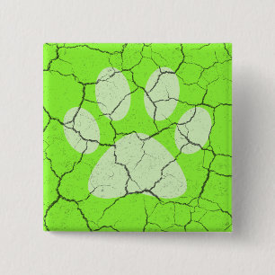 Macaron Carré 5 Cm Bouton Pinback Empreinte de patte animal vert craq