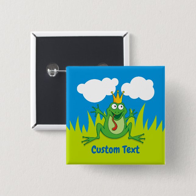 Macaron Carré 5 Cm Bouton Pinback Prince Frog (Devant & derrière)