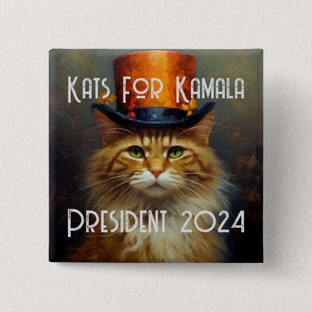 Macaron Carré 5 Cm Bouton politique Kats For Kamala (Devant)