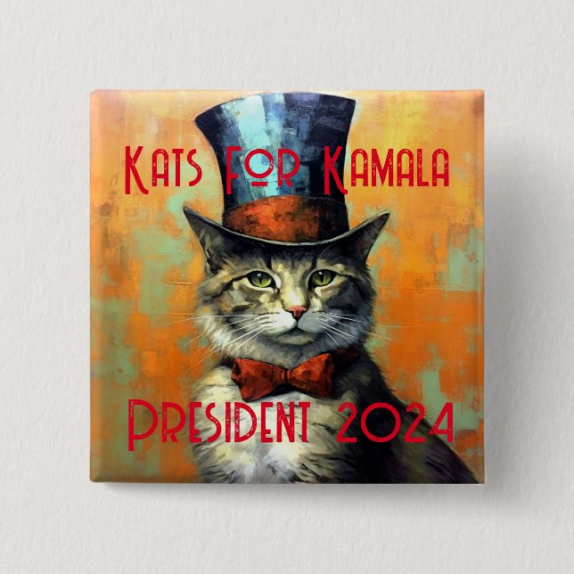 Macaron Carré 5 Cm Bouton politique Kats For Kamala (Devant)