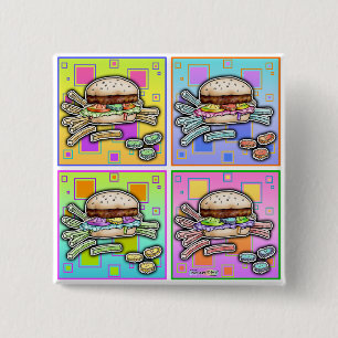 Macaron Carré 5 Cm BOUTON Pop Art HAMBURGER