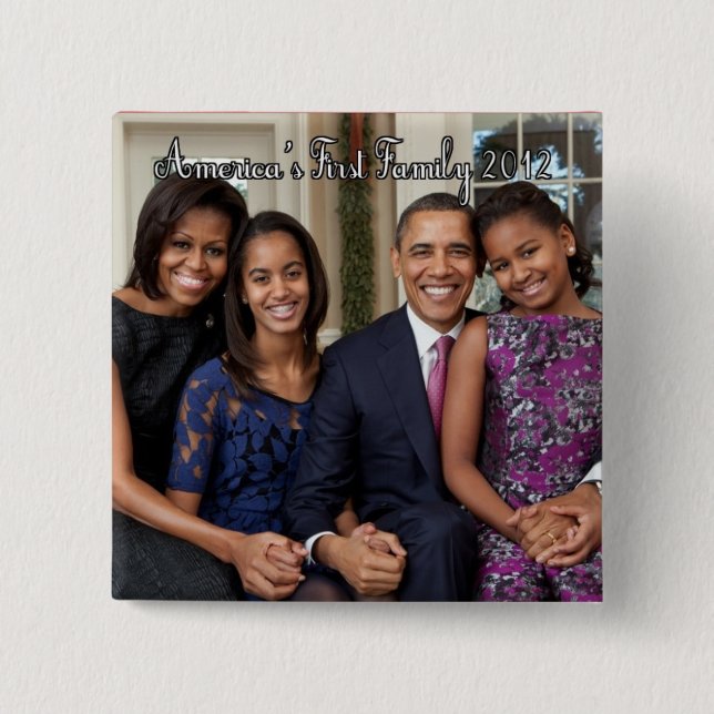 Macaron Carré 5 Cm Bouton Portrait de la famille Obama (Devant)