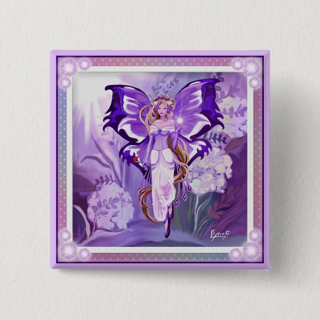 Macaron Carré 5 Cm Bouton Purple Sun Fairy (Devant)