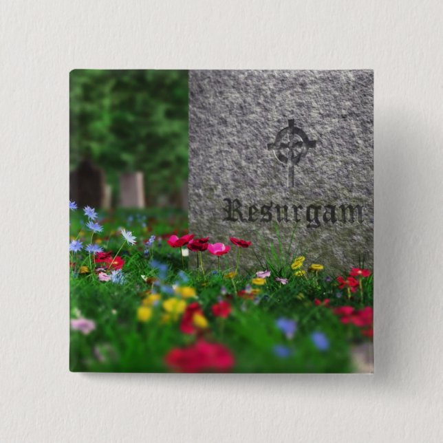 Macaron Carré 5 Cm Bouton Resurgam (Devant)