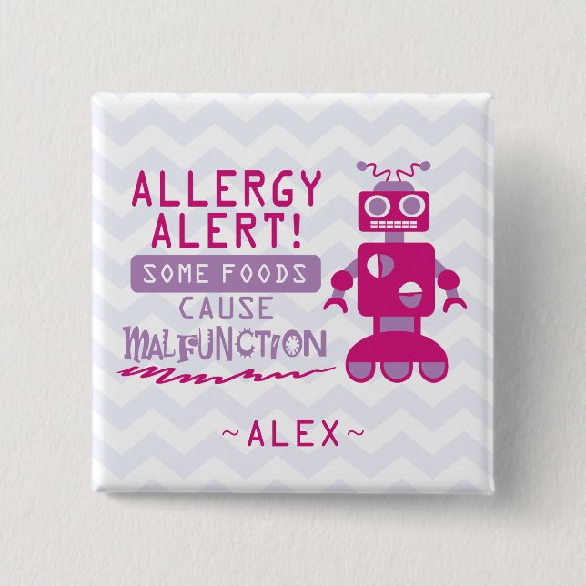 Macaron Carré 5 Cm Bouton rose d'alerte d'allergie alimentaire de (Devant)