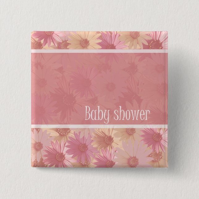 Macaron Carré 5 Cm bouton rose de marguerite de baby shower (Devant)
