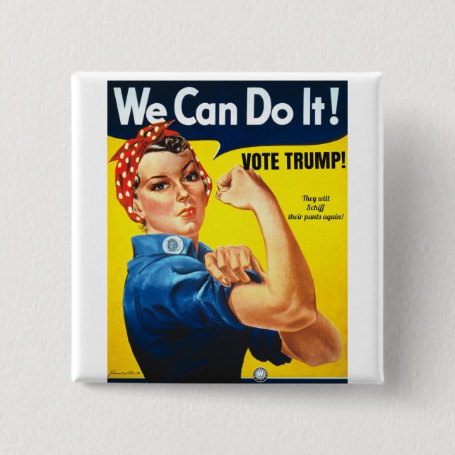 Macaron Carré 5 Cm Bouton Rosie du Riveter Pro Trump (Devant)