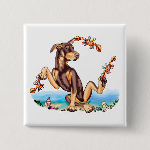 Macaron Carré 5 Cm Bouton Rouge Doberman Pinscher Kinda Crabby