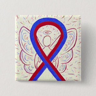 Macaron Carré 5 Cm Bouton rouge et Bleu Sensibilisation Angel Pins Bo