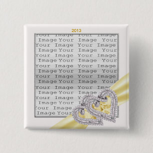 Macaron Carré 5 Cm Bouton Ruban Citron Coeurs Personnalisés