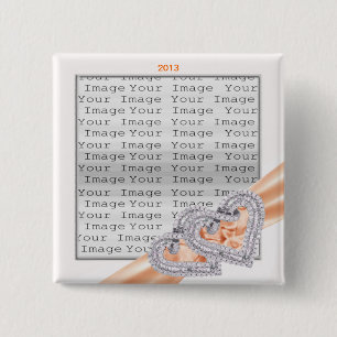 Macaron Carré 5 Cm Bouton Ruban Tangerine Coeurs personnalisés