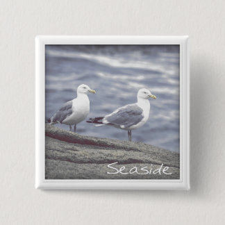 Macaron Carré 5 Cm Bouton Seagulls en bord de mer