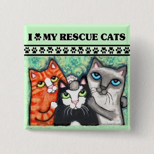 Macaron Carré 5 Cm Bouton secouru d'amour de chat d'abri