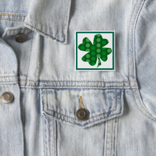 Macaron Carré 5 Cm Bouton Shamrock de point Polka vert