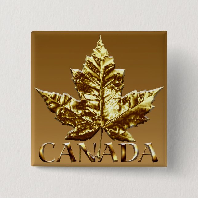 Macaron Carré 5 Cm Bouton souvenir Canada Or Boutons Canada Cadeaux (Devant)