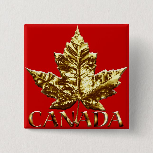 Macaron Carré 5 Cm Bouton souvenir du Canada Médaille d'or Boutons du (Devant)