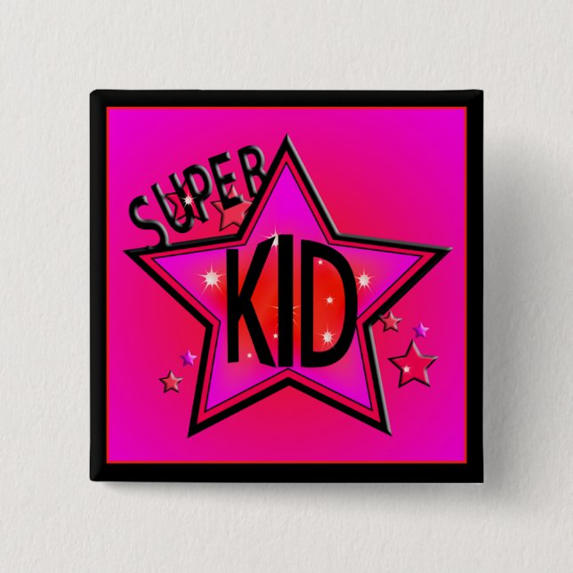 Macaron Carré 5 Cm Bouton Star Super Kid Pink Sq (Devant)