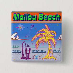 Macaron Carré 5 Cm Bouton Surfer "Malibu Beach"