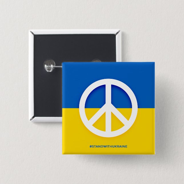 Macaron Carré 5 Cm Bouton Symbole de Paix pour le drapeau ukrainien (Devant & derrière)