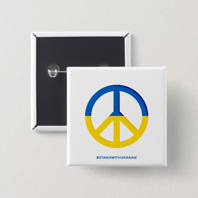 Macaron Carré 5 Cm Bouton Symbole de Paix pour le drapeau ukrainien (Devant & derrière)