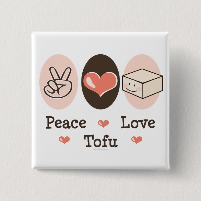 Macaron Carré 5 Cm Bouton Tofu Peace Love (Devant)