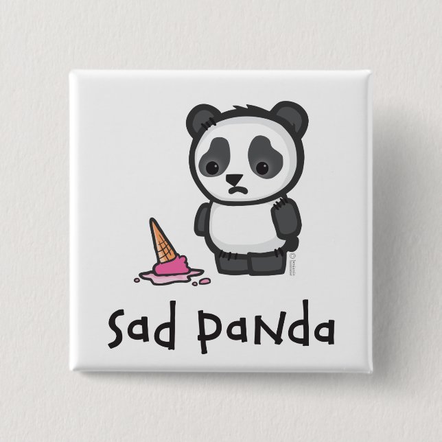 Macaron Carré 5 Cm Bouton triste de panda (Devant)