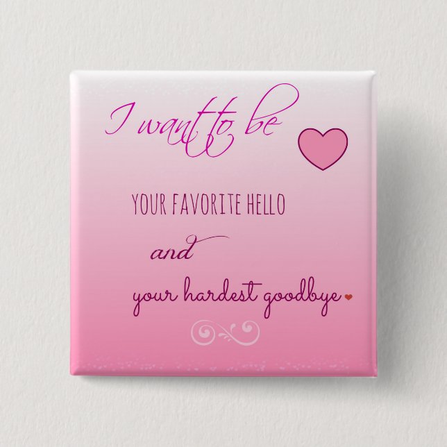 Macaron Carré 5 Cm Bouton Valentine "Favorites Hello" (Devant)