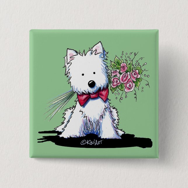 Macaron Carré 5 Cm Bouton Valentine Prince Westie Pin (Devant)
