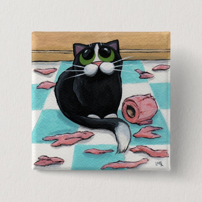 Macaron Carré 5 Cm Bouton vilain de chat (Devant)