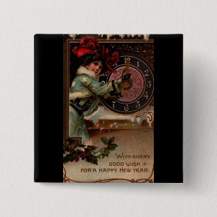 Macaron Carré 5 Cm Bouton vintage Victorien Lady Joyeux Nouvel An