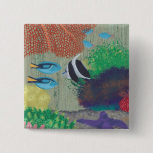 Macaron Carré 5 Cm Boutons avec épingle de peinture de poissons tropi