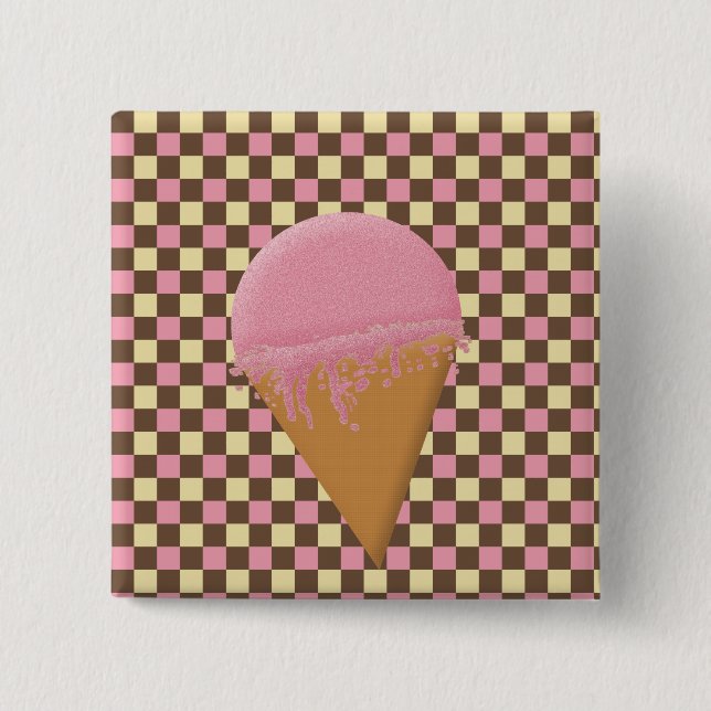 Macaron Carré 5 Cm Boutons de cône de crème glacée fraise (Devant)