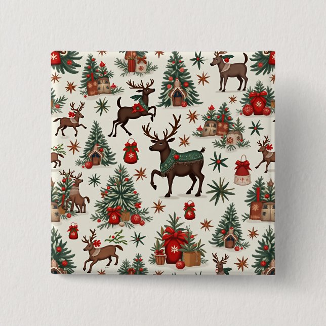 Macaron Carré 5 Cm Boutons de Noël (Devant)