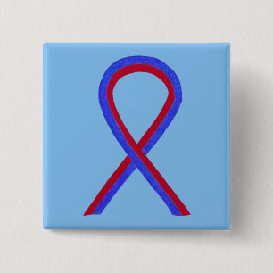 Macaron Carré 5 Cm Boutons de sensibilisation au ruban rouge et bleu