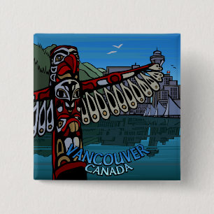 Macaron Carré 5 Cm Boutons de souvenirs du Canada de Vancouver Totem 