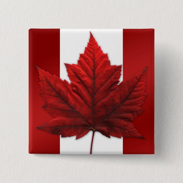 Macaron Carré 5 Cm Boutons souvenir Canada Drapeau Érable Feuille Éra (Devant)
