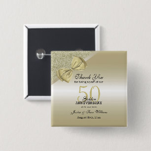 Macaron Carré 5 Cm Bow or romantique et Parties scintillant 50e Maria