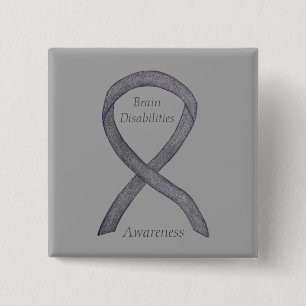 Macaron Carré 5 Cm Brain Disabilities Awareness Ribbon Custom Pin