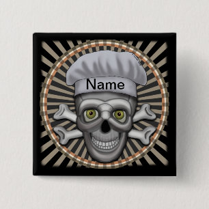 Macaron Carré 5 Cm Broche carrée Skull Chef