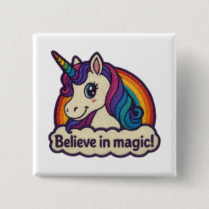 Macaron Carré 5 Cm Broderie Mythique Unicorne Magique Animal à Corne