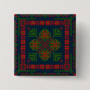 Macaron Carré 5 Cm Broderie palestinienne Tatreez rouge vert 5 Motif