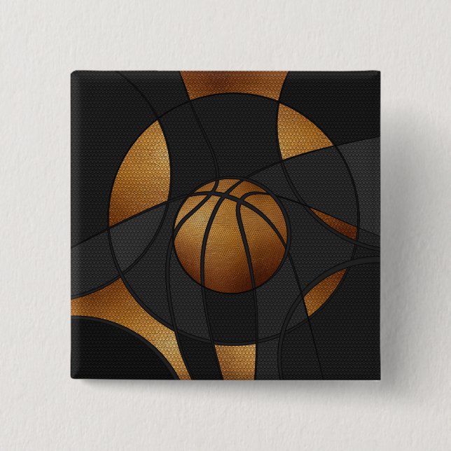 Macaron Carré 5 Cm Bronze Basketball Art Abstrait (Devant)